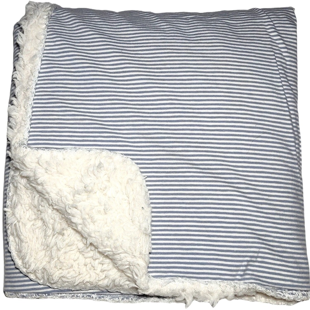 SL Home Fashions Blue White Cotton Stripe Sherpa Back 2ply Baby‎ Blanket 119741